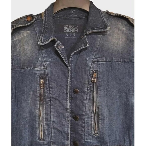Zara Denim Jacket Medium Grunge Style Many Pockets Asjustable - Picture 2 of 5
